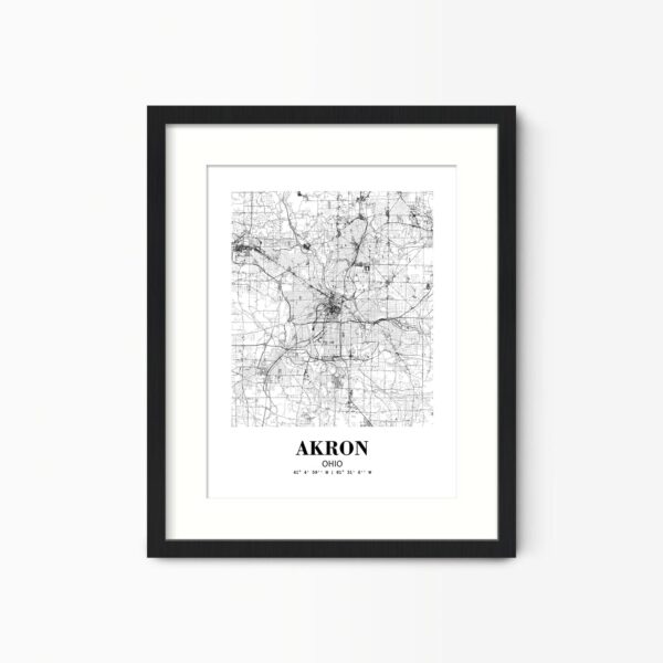 Eleville Unframed Akron Ohio City View Abstract Road Modern Map Art Print Poster Wall Office Home Decor Minimalist Line Art Hometown wgn236
