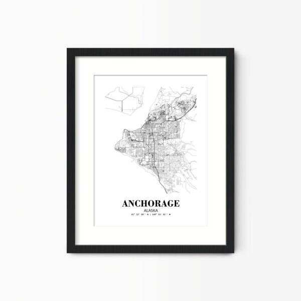 Eleville Unframed Anchorage Alaska City View Abstract Road Modern Map Art Print Poster Wall Office Home Decor Minimalist Line Art Hometown wgn241