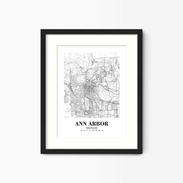 Eleville Unframed Ann Arbor Michigan City View Abstract Road Modern Map Art Print Poster Wall Office Home Decor Minimalist Line Art Hometown wgn242