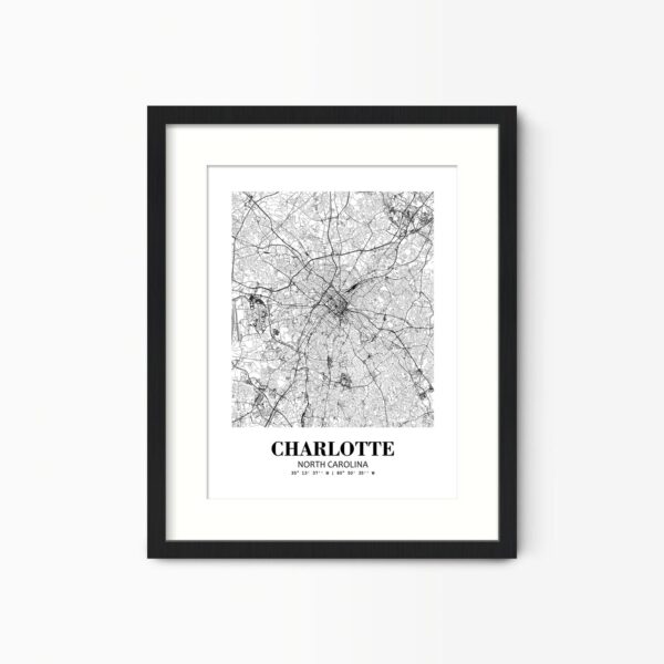 Eleville Unframed Charlotte North Carolina City View Abstract Road Modern Map Art Print Poster Wall Office Home Decor Minimalist Line Art Hometown wgn288