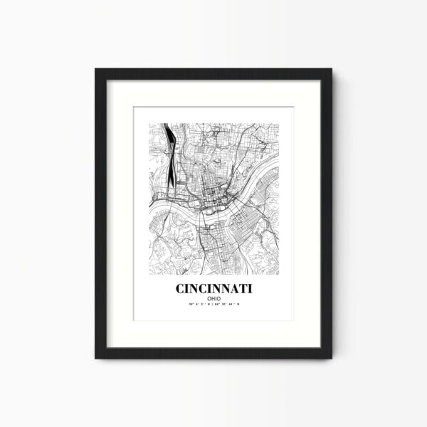 Eleville Unframed Cincinnati Ohio City View Abstract Road Modern Map Art Print Poster Wall Office Home Decor Minimalist Line Art Hometown wgn293