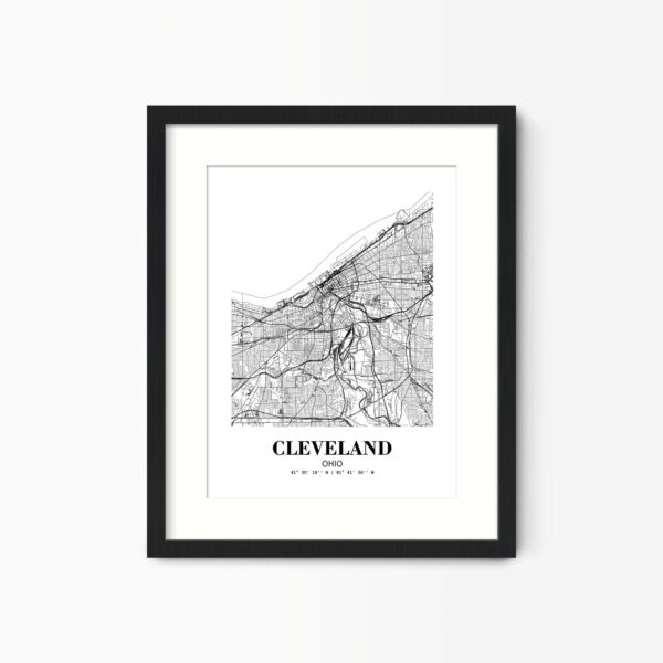 Eleville Unframed Cleveland Ohio City View Abstract Road Modern Map Art Print Poster Wall Office Home Decor Minimalist Line Art Hometown wgn295