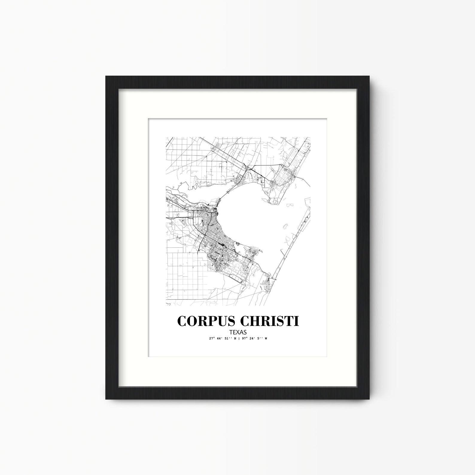 Eleville Unframed Corpus Christi Texas City View Abstract Road Modern Map Art Print Poster Wall Office Home Decor Minimalist Line Art Hometown wgn302