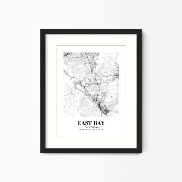 Eleville Unframed East Bay California City View Abstract Road Modern Map Art Print Poster Wall Office Home Decor Minimalist Line Art Hometown wgn314