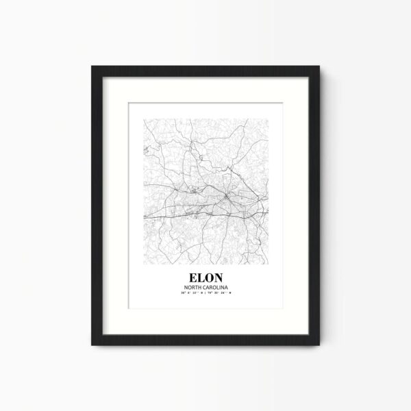 Eleville Unframed Elon North Carolina City View Abstract Road Modern Map Art Print Poster Wall Office Home Decor Minimalist Line Art Hometown wgn318