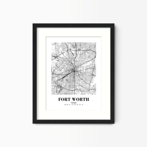 Eleville Unframed Fort Worth Texas City View Abstract Road Modern Map Art Print Poster Wall Office Home Decor Minimalist Line Art Hometown wgn324