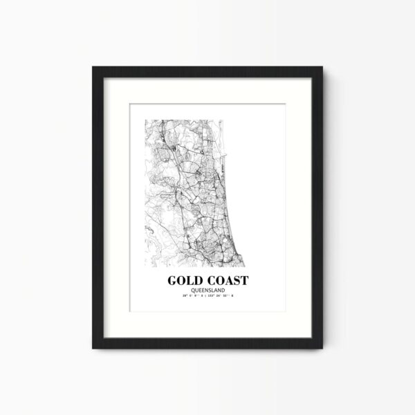 Eleville Unframed Gold Coast Queensland City View Abstract Road Modern Map Art Print Poster Wall Office Home Decor Minimalist Line Art Hometown wgn328