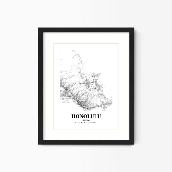 Eleville Unframed Honolulu Hawaii City View Abstract Road Modern Map Art Print Poster Wall Office Home Decor Minimalist Line Art Hometown wgn347