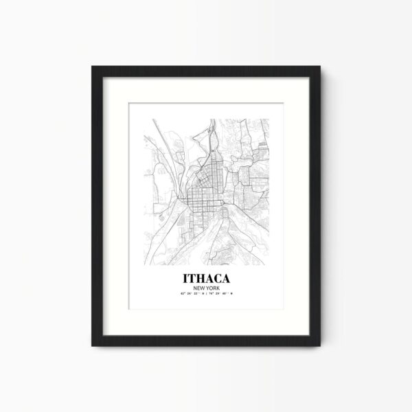 Eleville Unframed Ithaca New York City View Abstract Road Modern Map Art Print Poster Wall Office Home Decor Minimalist Line Art Hometown wgn353