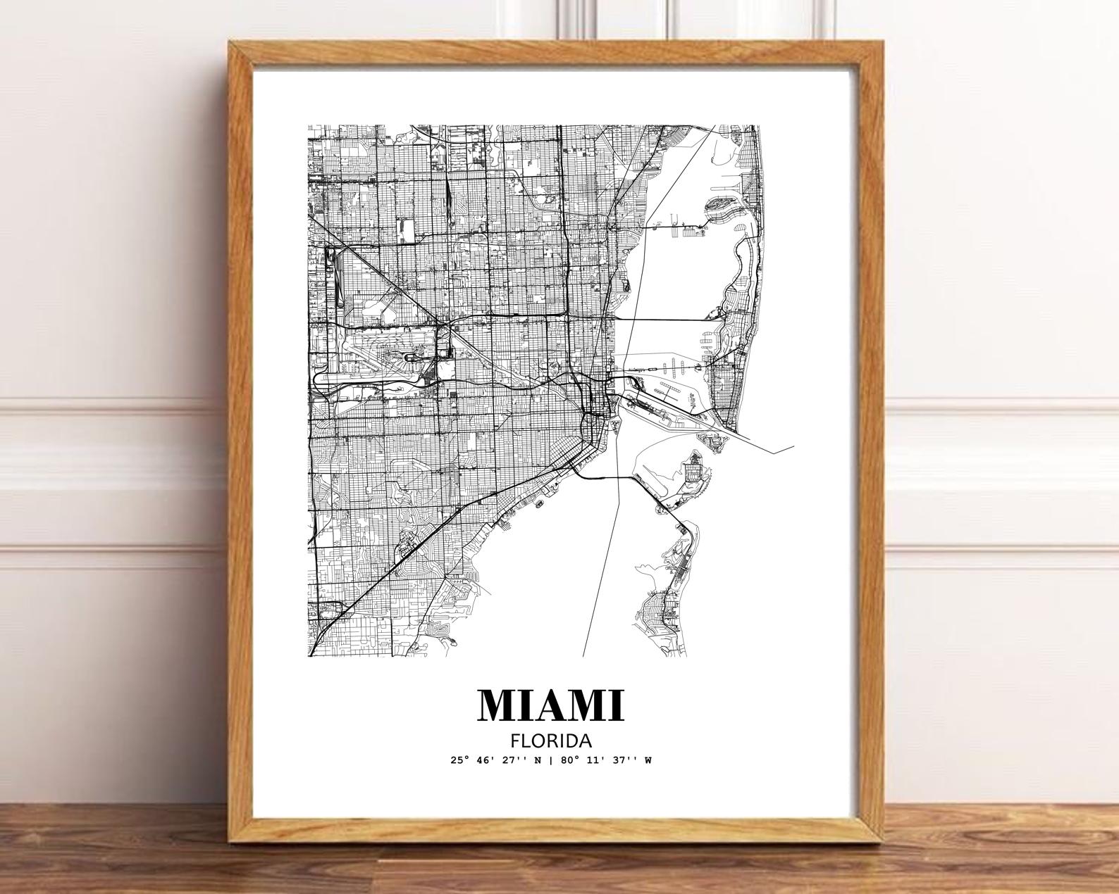 Eleville Unframed Miami Florida City View Abstract Road Modern Map Art Print Poster Wall Office Home Decor Minimalist Line Art Hometown wgn403 - Image 2