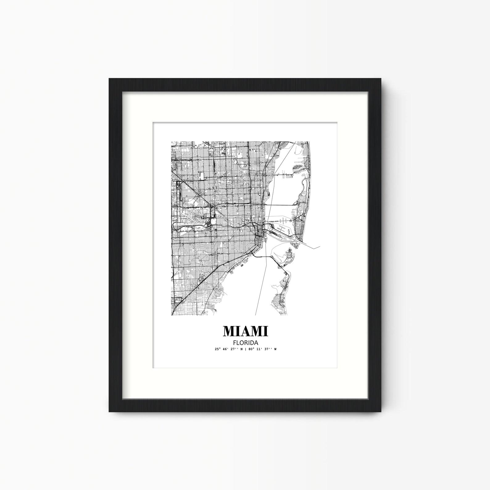 Eleville Unframed Miami Florida City View Abstract Road Modern Map Art Print Poster Wall Office Home Decor Minimalist Line Art Hometown wgn403