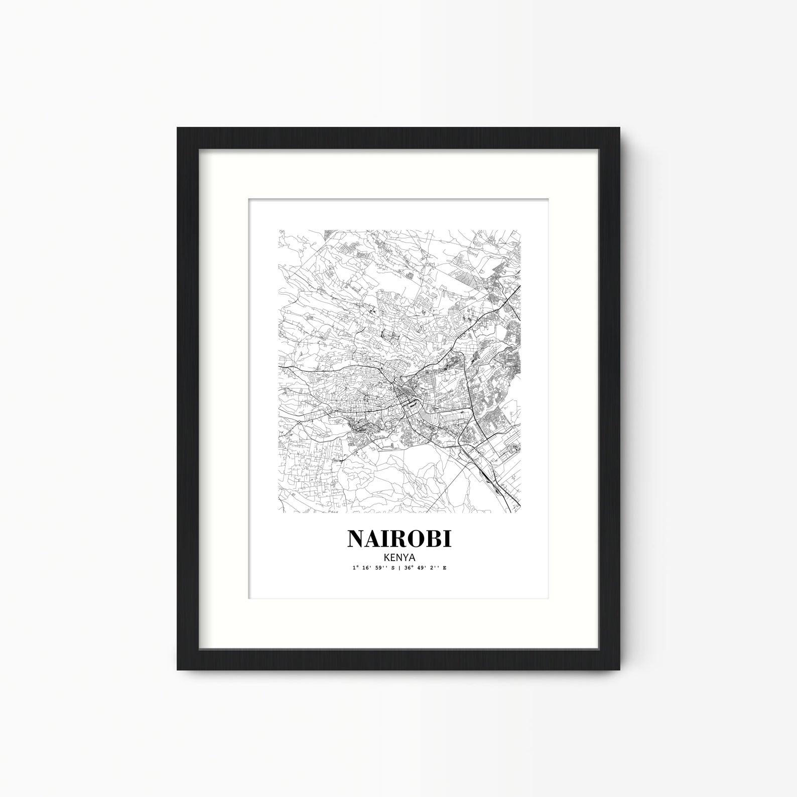 Eleville Unframed Nairobi Kenya City View Abstract Road Modern Map Art Print Poster Wall Office Home Decor Minimalist Line Art Hometown wgn414