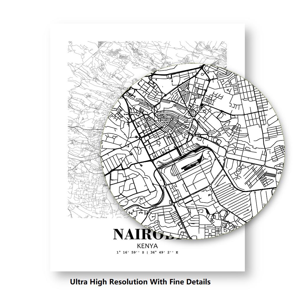 Eleville Unframed Nairobi Kenya City View Abstract Road Modern Map Art Print Poster Wall Office Home Decor Minimalist Line Art Hometown wgn414 - Image 8