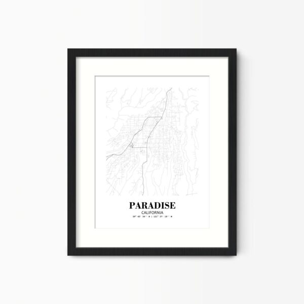 Eleville Unframed Paradise California City View Abstract Road Modern Map Art Print Poster Wall Office Home Decor Minimalist Line Art Hometown wgn441