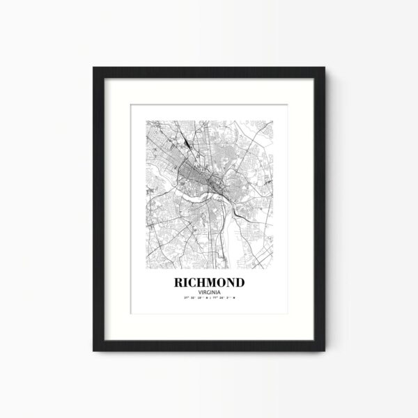 Eleville Unframed Richmond Virginia City View Abstract Road Modern Map Art Print Poster Wall Office Home Decor Minimalist Line Art Hometown wgn461