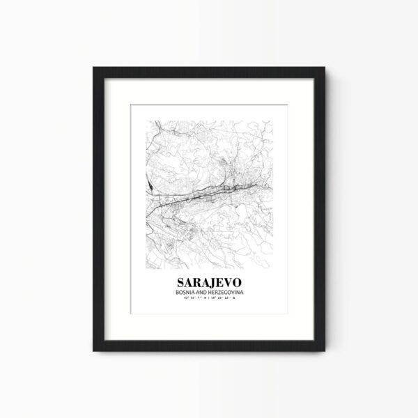 Eleville Unframed Sarajevo Bosnia and Herzegovina City View Abstract Road Modern Map Art Print Poster Wall Office Home Decor Minimalist Line Art Hometown wgn479