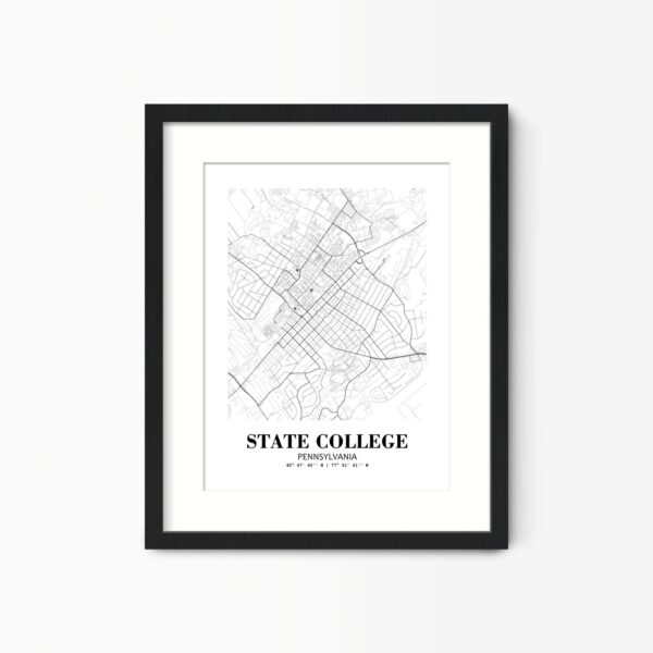 Eleville Unframed State College Pennsylvania City View Abstract Road Modern Map Art Print Poster Wall Office Home Decor Minimalist Line Art Hometown wgn500