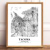 Eleville Unframed Tacoma Washington City View Abstract Road Modern Map Art Print Poster Wall Office Home Decor Minimalist Line Art Hometown wgn505 - Image 2