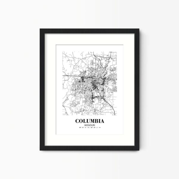 Eleville Unframed Columbia Missouri City View Abstract Road Modern Map Art Print Poster Wall Office Home Decor Minimalist Line Art Hometown wgn548