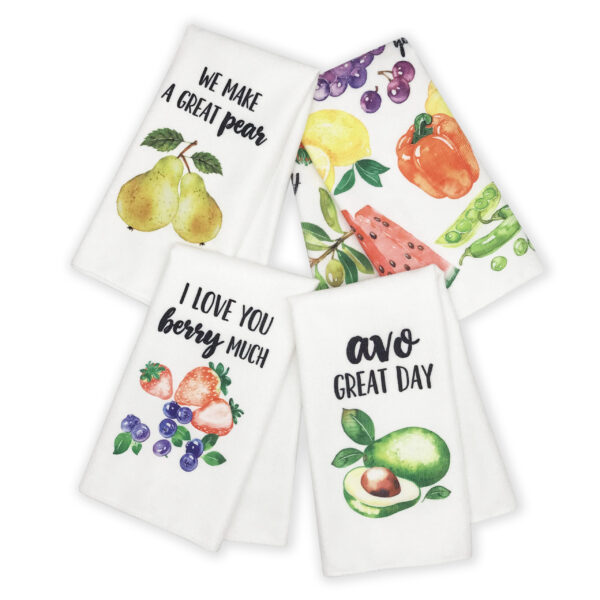 Eleville Fashion Kitchen Towels Set of 4 Fashion Fruit Vegetable Strawberry Avocado Pear Watermelon Love Humor Wedding Housewarming KTN002