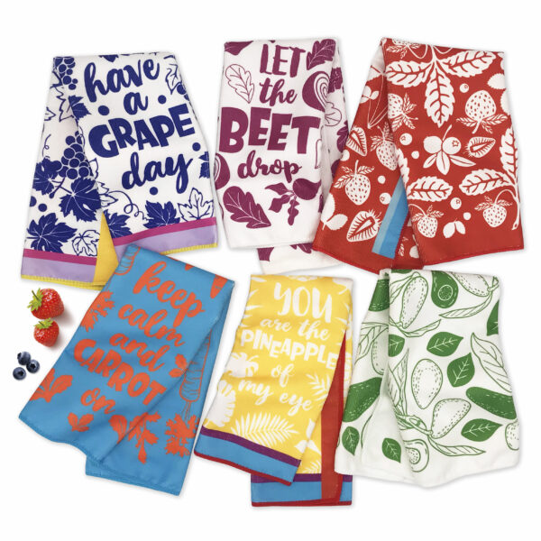 Eleville Fashion Kitchen Towels Set of 6 Fashion Pineapple Grape Carrot Beet Strawberry Funny Quotes Saying Words Wisdom Humor Wedding Housewarming KTN005