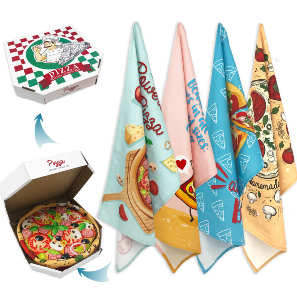 Eleville Fashion Kitchen Towels Set of 4 Pizza Theme Stylish Dish Towels Set Kitchen Hand Towels Decorative Dish Towels Housewarming Holiday for Mom and Friends KTN006