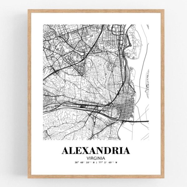 Eleville Unframed Alexandria Virginia City View Abstract Modern Map Art Print Poster Wall Office Home Decor Line Art wgn560