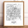 Eleville Unframed Allen Texas City View Abstract Modern Map Art Print Poster Wall Office Home Decor Line Art wgn561 - Image 2