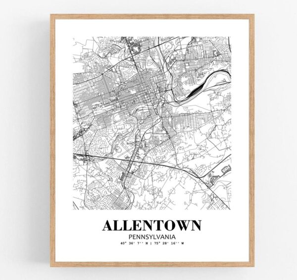 Eleville Unframed Allentown Pennsylvania City View Abstract Modern Map Art Print Poster Wall Office Home Decor Line Art wgn562