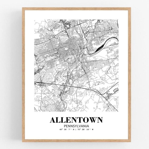 Eleville Unframed Allentown Pennsylvania City View Abstract Modern Map Art Print Poster Wall Office Home Decor Line Art wgn562