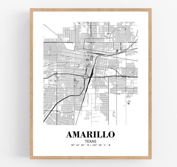 Eleville Unframed Amarillo Texas City View Abstract Modern Map Art Print Poster Wall Office Home Decor Line Art wgn563