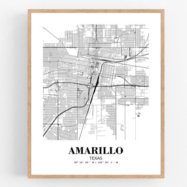 Eleville Unframed Amarillo Texas City View Abstract Modern Map Art Print Poster Wall Office Home Decor Line Art wgn563