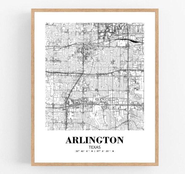 Eleville Unframed Arlington Texas City View Abstract Modern Map Art Print Poster Wall Office Home Decor Line Art wgn565