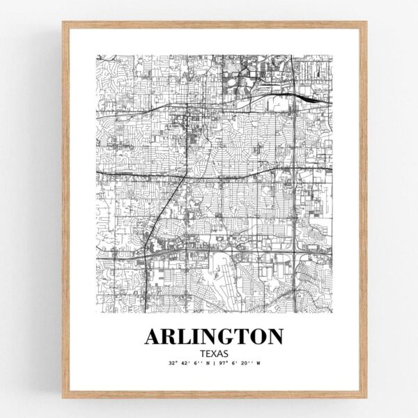 Eleville Unframed Arlington Texas City View Abstract Modern Map Art Print Poster Wall Office Home Decor Line Art wgn565