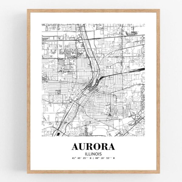 Eleville Unframed Aurora Illinois City View Abstract Modern Map Art Print Poster Wall Office Home Decor Line Art wgn568