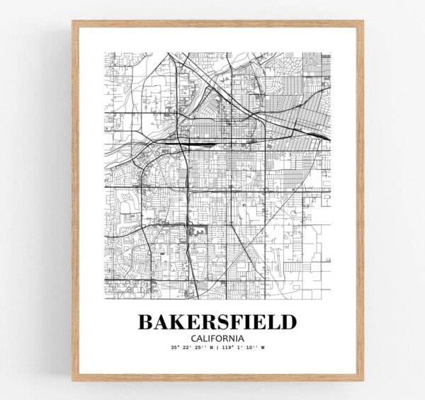 Eleville Unframed Bakersfield California City View Abstract Modern Map Art Print Poster Wall Office Home Decor Line Art wgn569