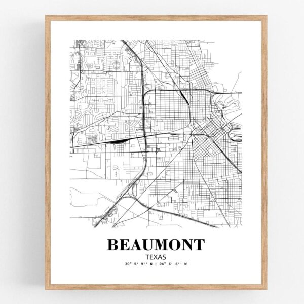 Eleville Unframed Beaumont Texas City View Abstract Modern Map Art Print Poster Wall Office Home Decor Line Art wgn570