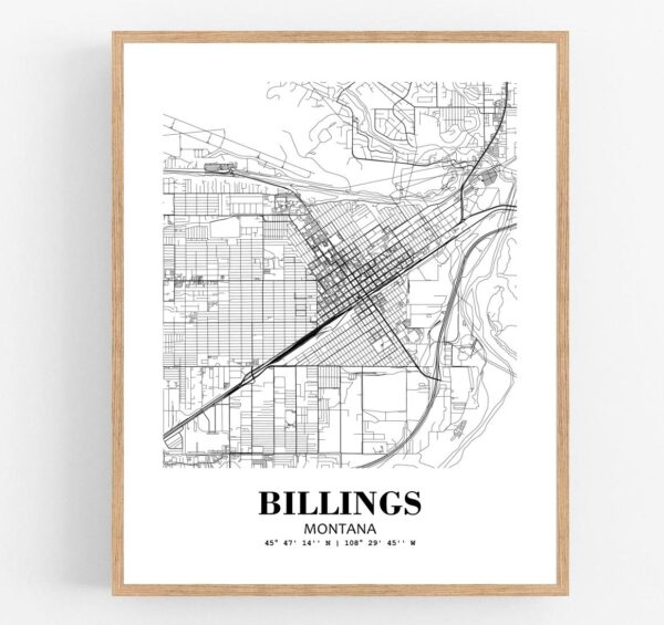 Eleville Unframed Billings Montana City View Abstract Modern Map Art Print Poster Wall Office Home Decor Line Art wgn573