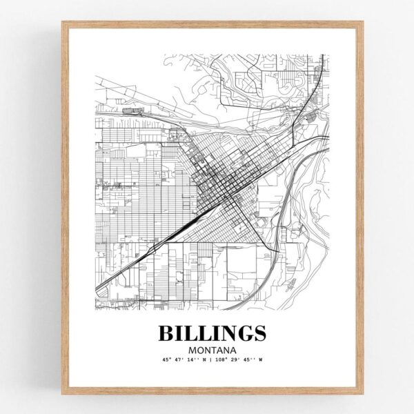 Eleville Unframed Billings Montana City View Abstract Modern Map Art Print Poster Wall Office Home Decor Line Art wgn573