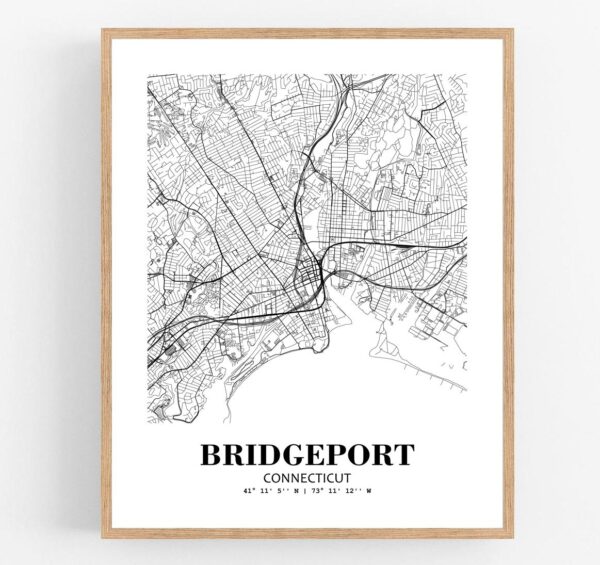 Eleville Unframed Bridgeport Connecticut City View Abstract Modern Map Art Print Poster Wall Office Home Decor Line Art wgn574