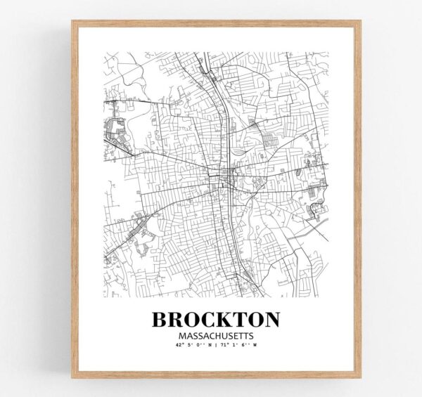 Eleville Unframed Brockton Massachusetts City View Abstract Modern Map Art Print Poster Wall Office Home Decor Line Art wgn575