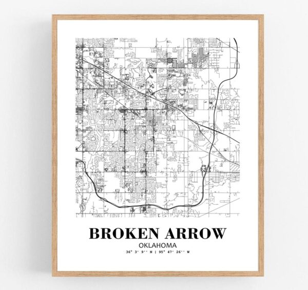 Eleville Unframed Broken Arrow Oklahoma City View Abstract Modern Map Art Print Poster Wall Office Home Decor Line Art wgn576