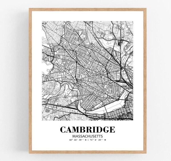 Eleville Unframed Cambridge Massachusetts City View Abstract Modern Map Art Print Poster Wall Office Home Decor Line Art wgn579