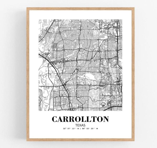 Eleville Unframed Carrollton Texas City View Abstract Modern Map Art Print Poster Wall Office Home Decor Line Art wgn582