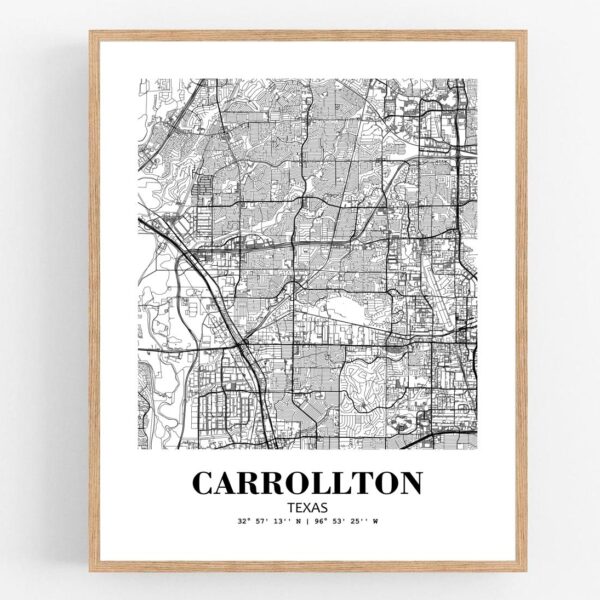 Eleville Unframed Carrollton Texas City View Abstract Modern Map Art Print Poster Wall Office Home Decor Line Art wgn582