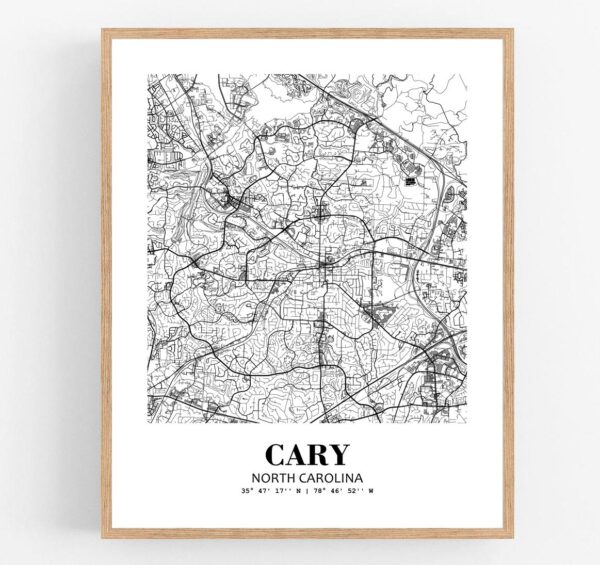Eleville Unframed Cary North Carolina City View Abstract Modern Map Art Print Poster Wall Office Home Decor Line Art wgn583