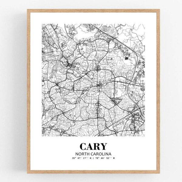 Eleville Unframed Cary North Carolina City View Abstract Modern Map Art Print Poster Wall Office Home Decor Line Art wgn583