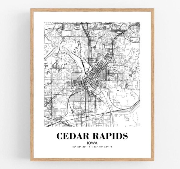 Eleville Unframed Cedar Rapids Iowa City View Abstract Modern Map Art Print Poster Wall Office Home Decor Line Art wgn584