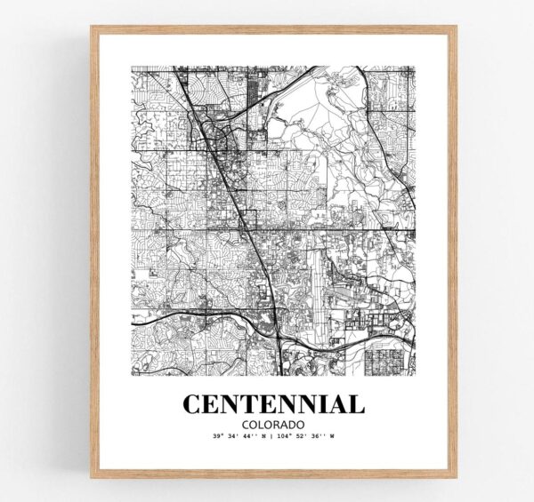 Eleville Unframed Centennial Colorado City View Abstract Modern Map Art Print Poster Wall Office Home Decor Line Art wgn585
