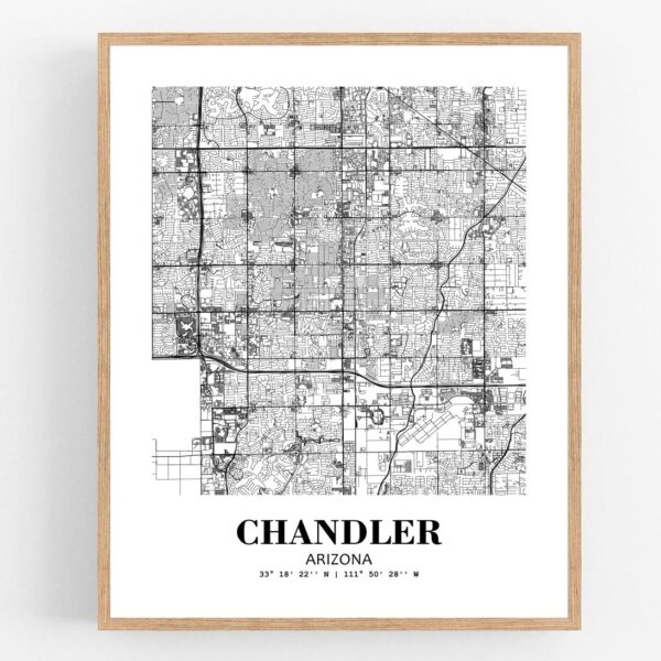 Eleville Unframed Chandler Arizona City View Abstract Modern Map Art Print Poster Wall Office Home Decor Line Art wgn586